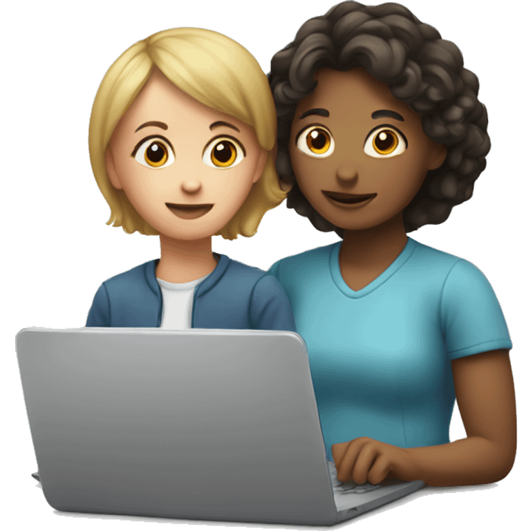 child with laptop and mom next to it emoji