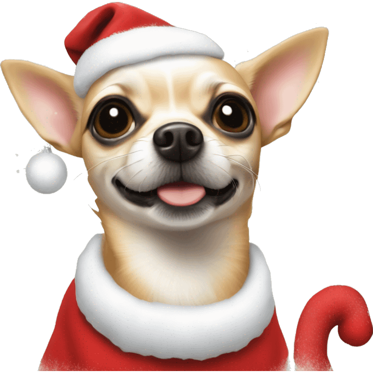 Chihuahua with Santa hat by Christmas tree emoji