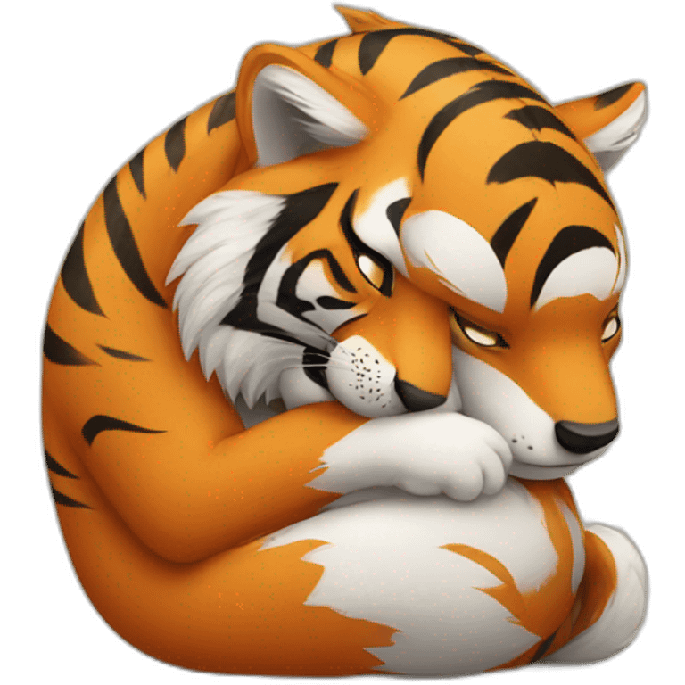 Big tiger hugs a small fox very tightly emoji