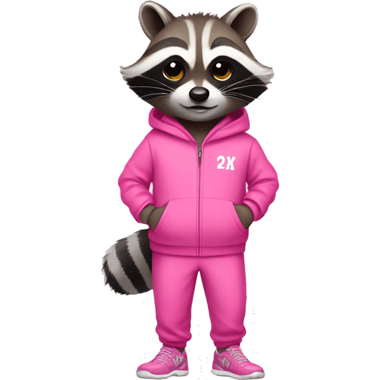 raccoon wearing pink tracksuit full body emoji