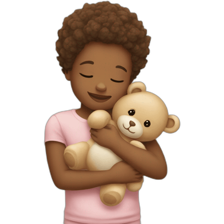 The newborn  hugs a teddy bear emoji