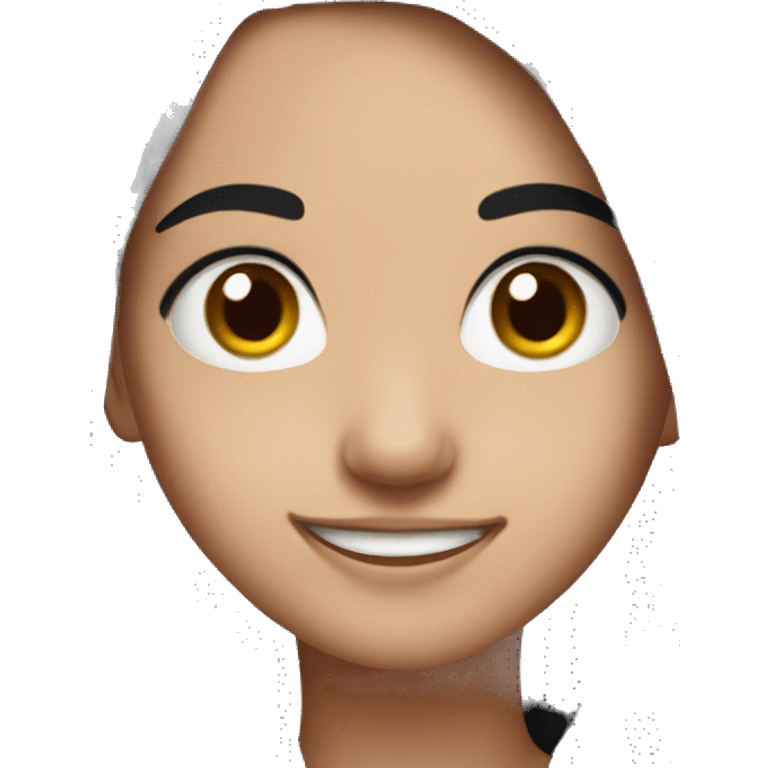 smiling girl with long black hair and eyes and eyebrows emoji