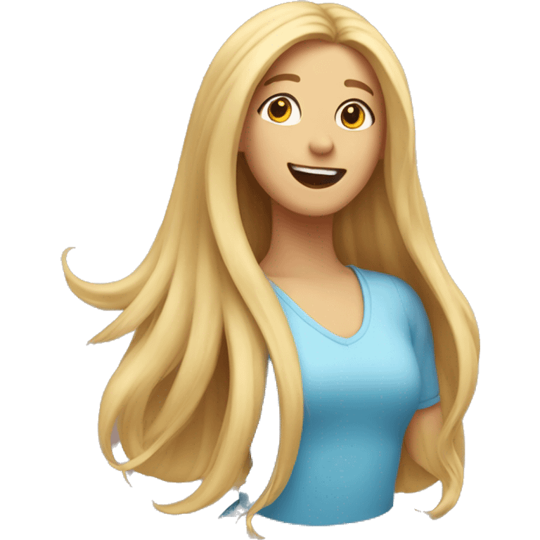 An emoji of a girl with very long blonde hair, flowing down her back, and a cheerful expression emoji