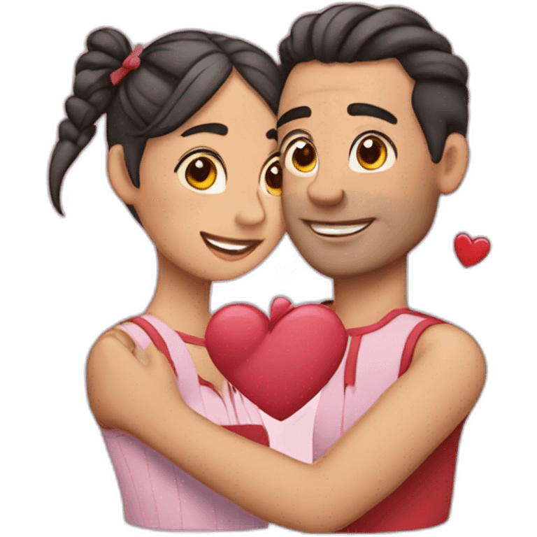 Man loves woman with pigtails, hearts around them emoji