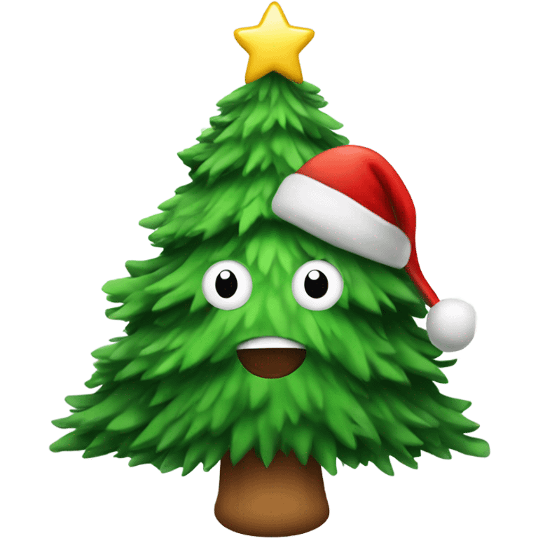 Christmas tree with a face and santa hat emoji