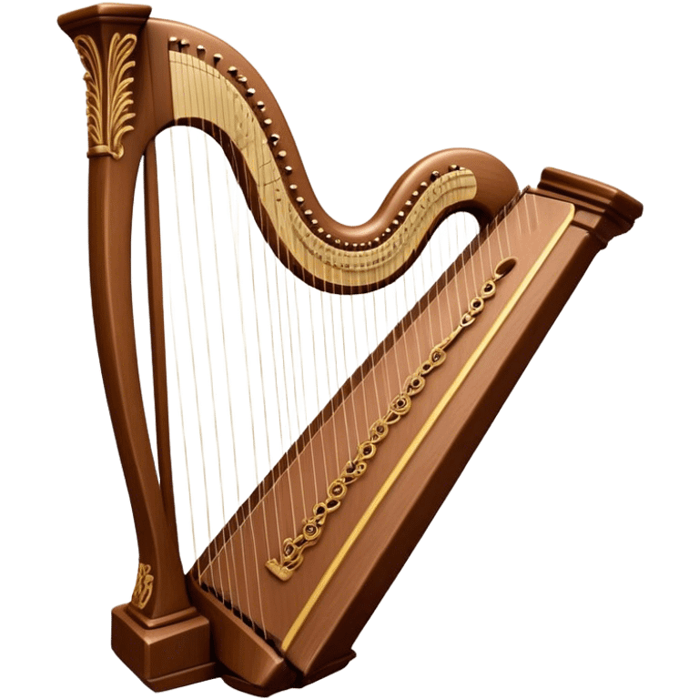 Cinematic Realistic Harp, a grand golden harp with intricately carved details, delicate strings shimmering under soft candlelight, rich wood tones adding warmth, a musician’s gentle fingers plucking a note, glowing with an ethereal and majestic aura. emoji