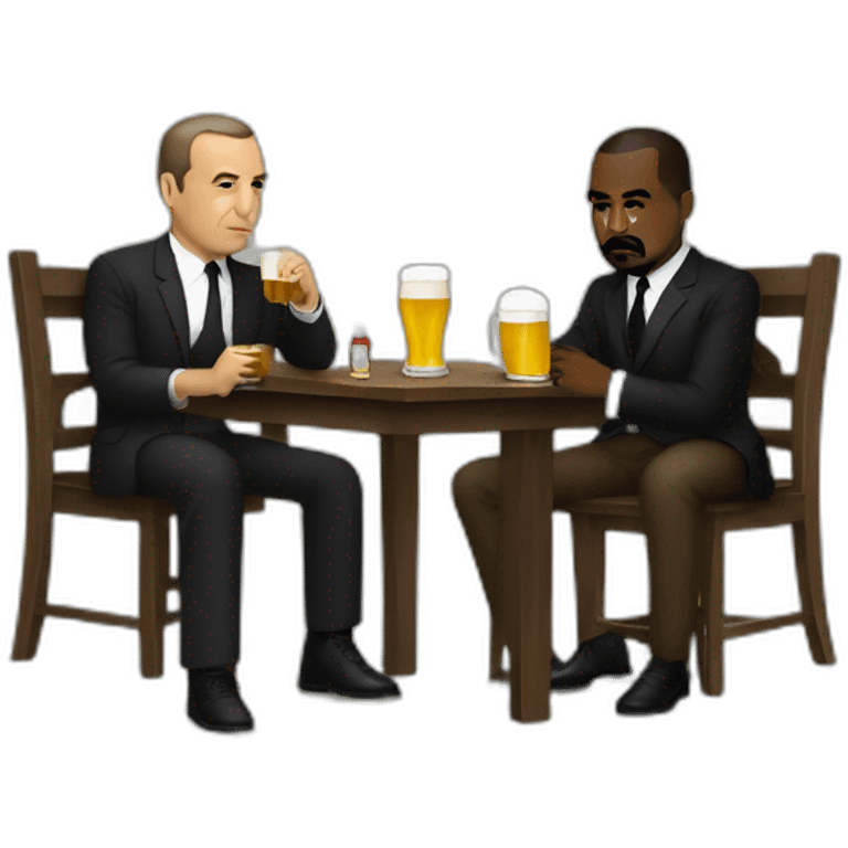 Atatürk and Kanye West are drinking beer while sitting on a table emoji