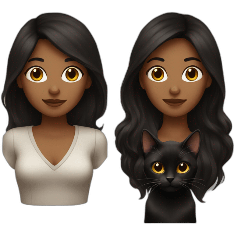 woman brown skin long dark hair with black cat emoji