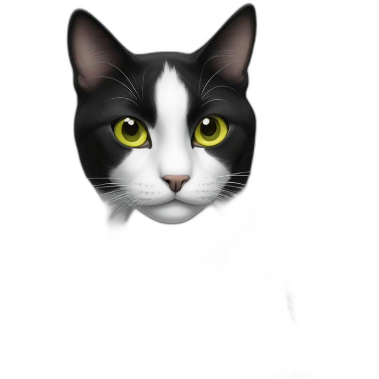 black-and-white cat with yellow-green eyes emoji