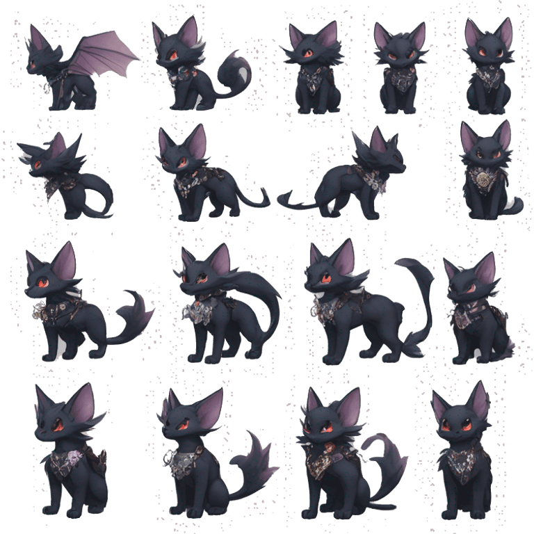 cool punk kawaii anime edgy distinguished elegant beautiful fantasy black ethereal nargacuga-bat-zorua-sphynx-Quiana-Fakemon collar harness jewels full body emoji