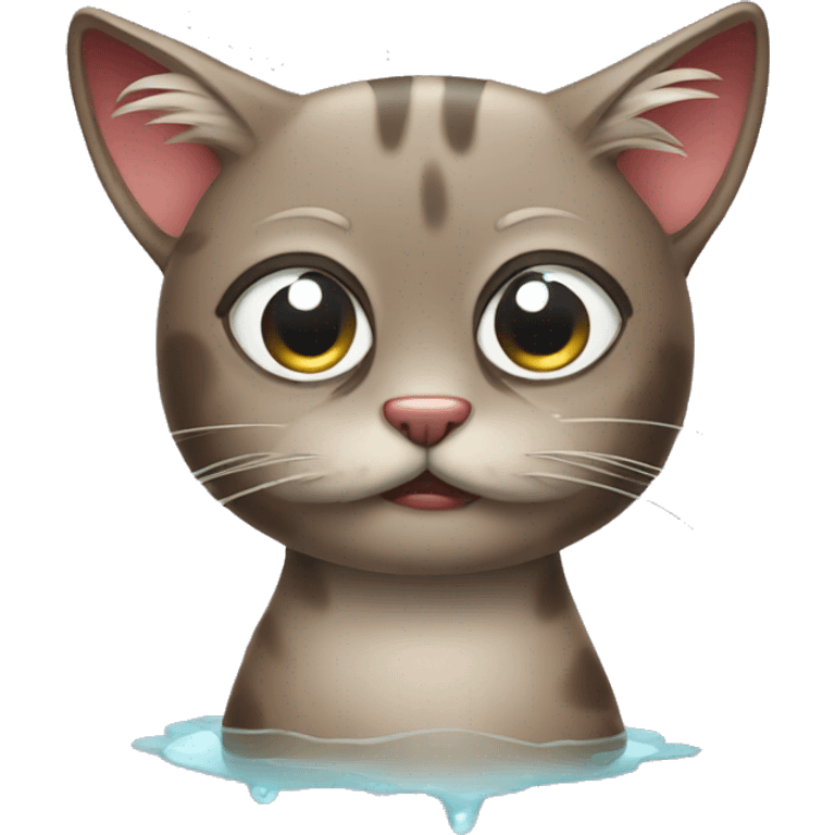 Funny wet cat looking sad emoji