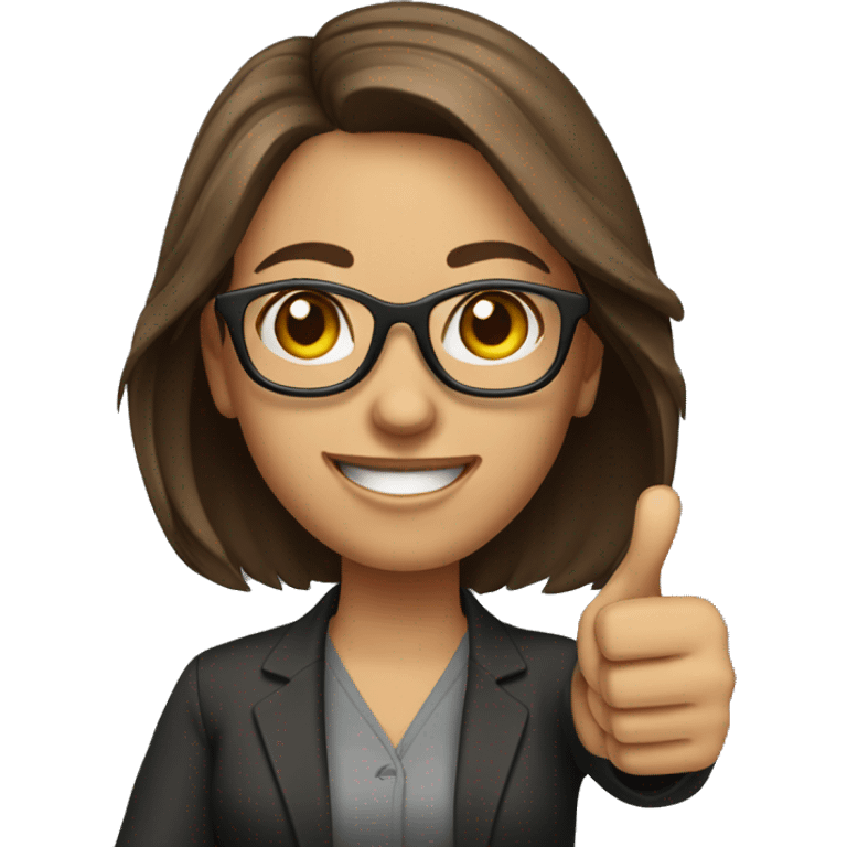 Woman with medium brown hair giving thumbs up, wearing glasses emoji