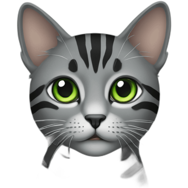 green eyes black and grey stripted cat emoji