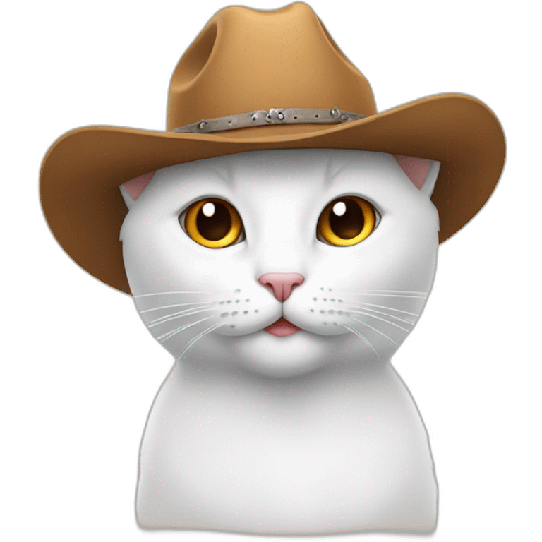 white cat wearing a cowboy hat emoji