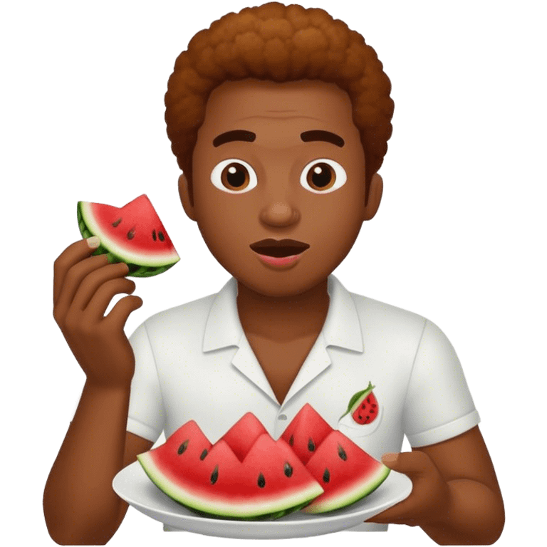 Black man eating watermelon on fried chicken  emoji