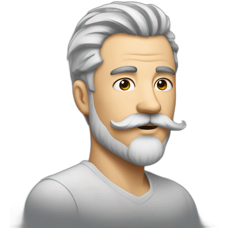 Contemporary dancer man, mustache and beard, undercut gray hairs,  emoji