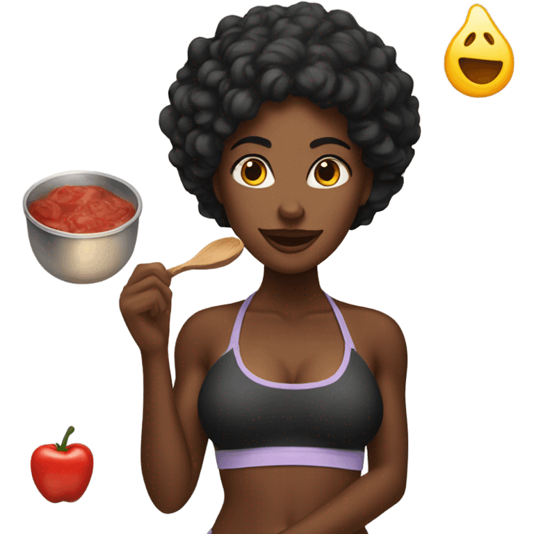 1 Black woman in a bikini cooking. emoji