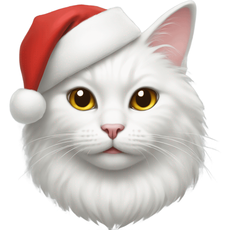 white cat wearing a santa hat emoji