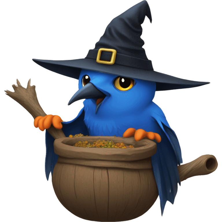 Witch with a bluebird emoji