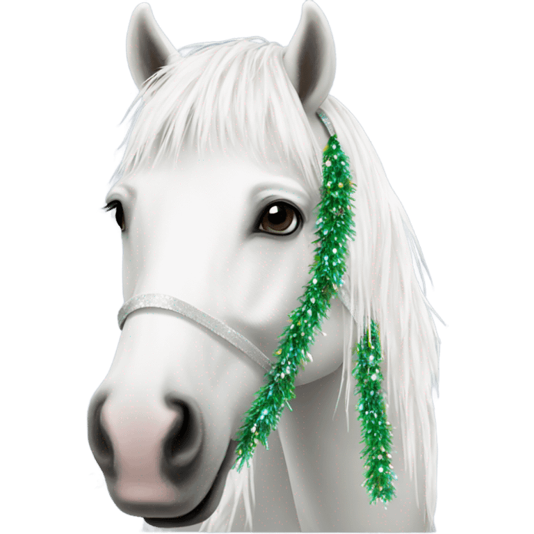 White horse with tinsel emoji