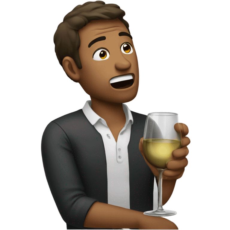 Man crying while holding a wine glass emoji