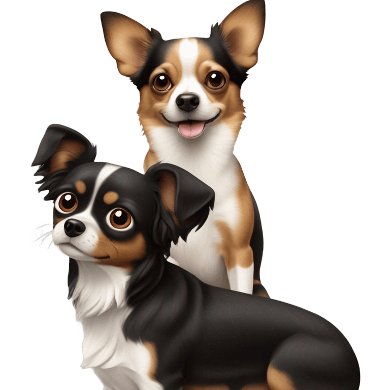 Perro papillon negro y marrón con un perro chihuahua de color canela emoji