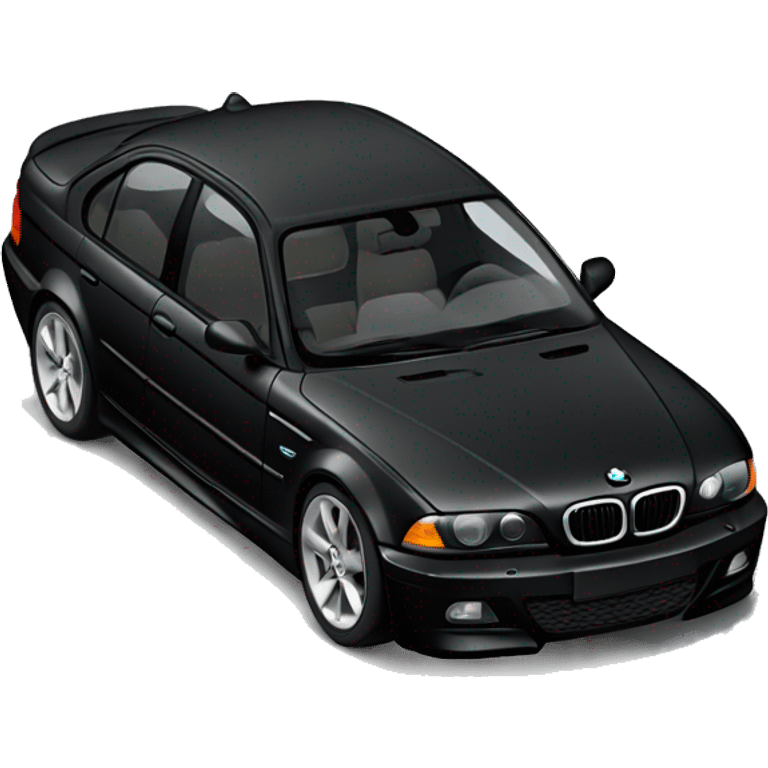 A black bmw e46 facing the camera, it has angle eye headlights emoji