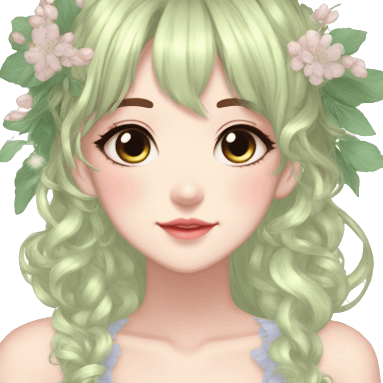 Cute gorgeous pretty attractive anime lady beautiful hair with gorgeous dress fairycore cottagecore pastelcore detailed high quality trending VOGUE aesthetic emoji