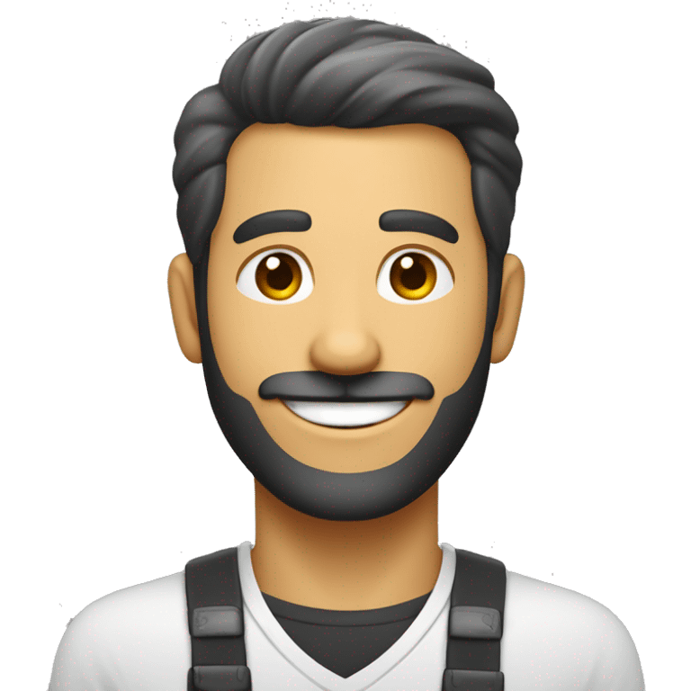 Homem com sorridente sem barba de gravata apontando o dedo emoji