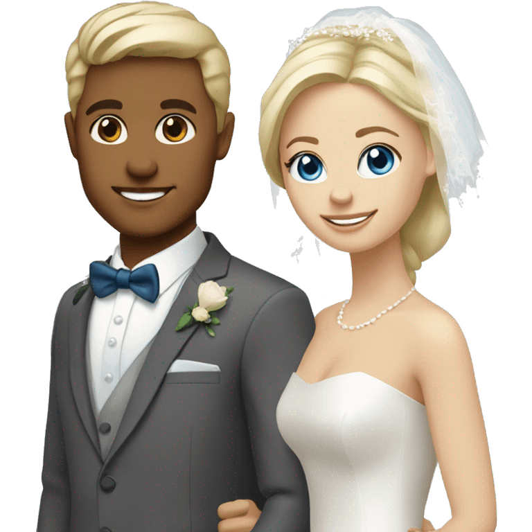 bride blue eyes and blonde hair, groom brown eyes emoji