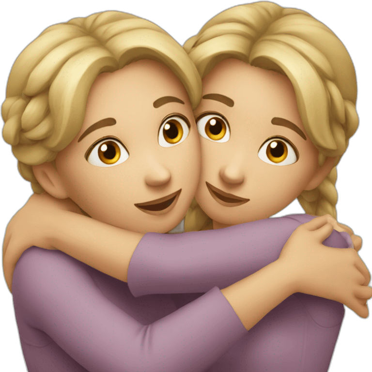 Two girls’ hug European emoji