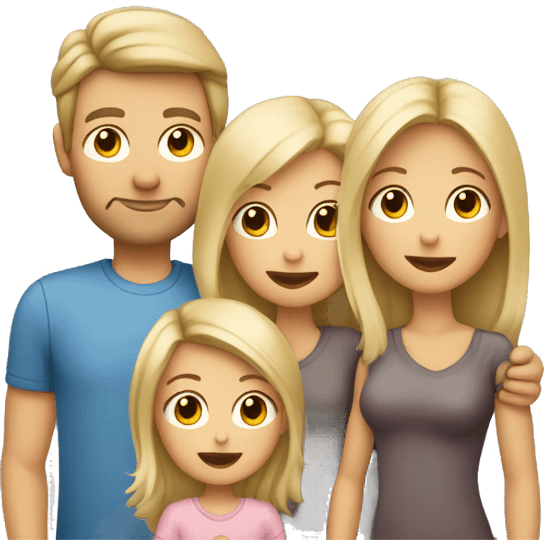 Family 4 people: mom blondie with little baby in her arms, dad with brown hair, 7 year old son with blond hair emoji