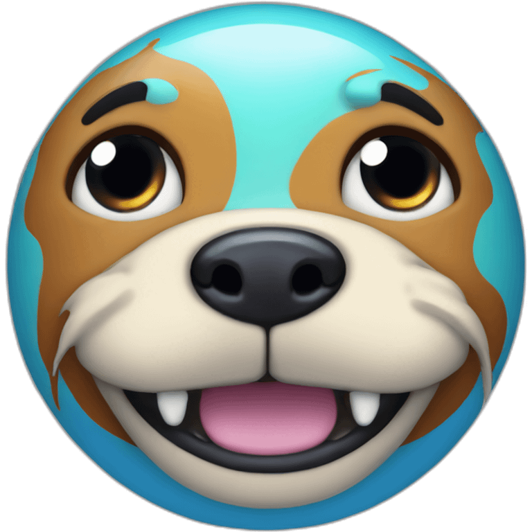 planet Neptune with a cartoon smiling dog face with smiling eyes emoji