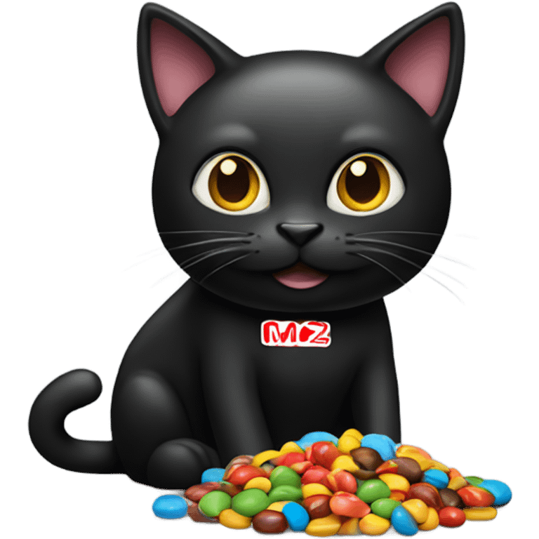 Black cat eating m and m’s emoji