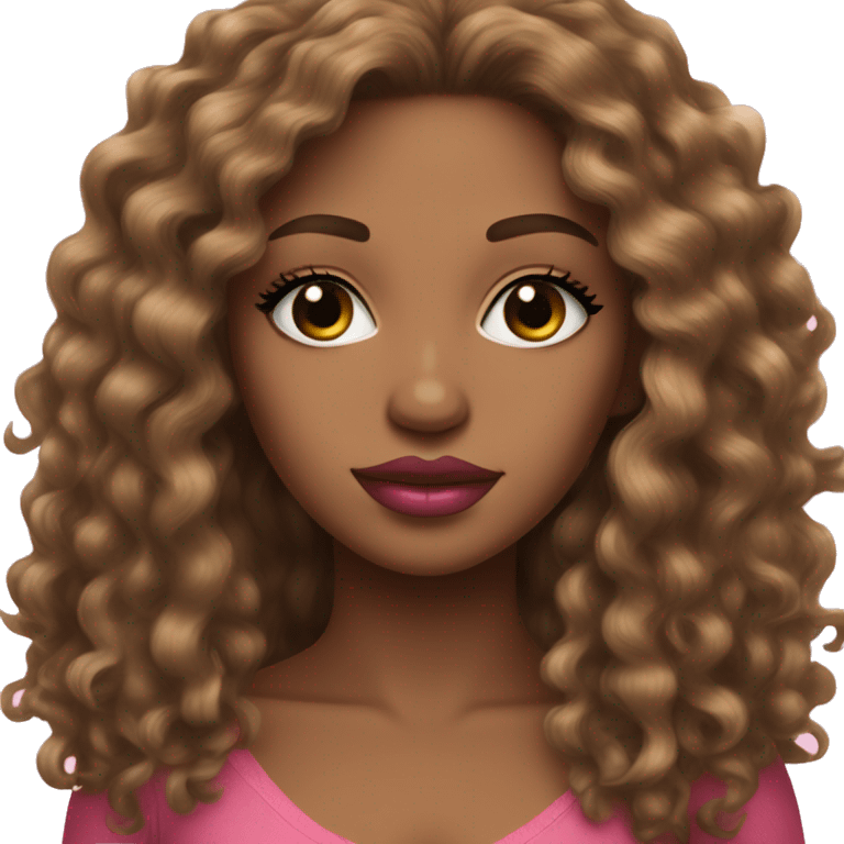 light brown skin long curly hair long eyelashes pink lips woman emoji