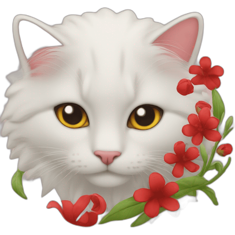 Fleur rouge avec chat emoji