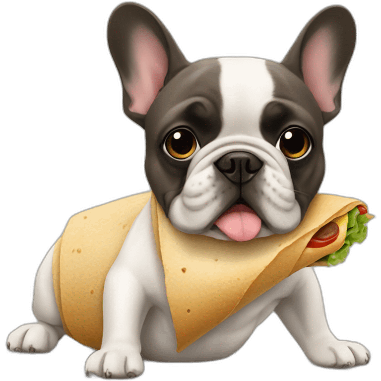 a french bulldog eating a burrito emoji