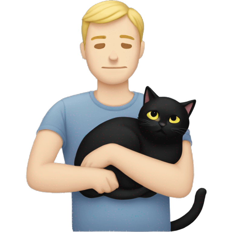 White Man snuggled with black cat emoji