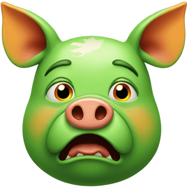 The green pig from Angry Birds, with orange mustache scared emoji