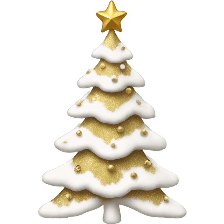 snow christmas tree with white and gold decorations emoji