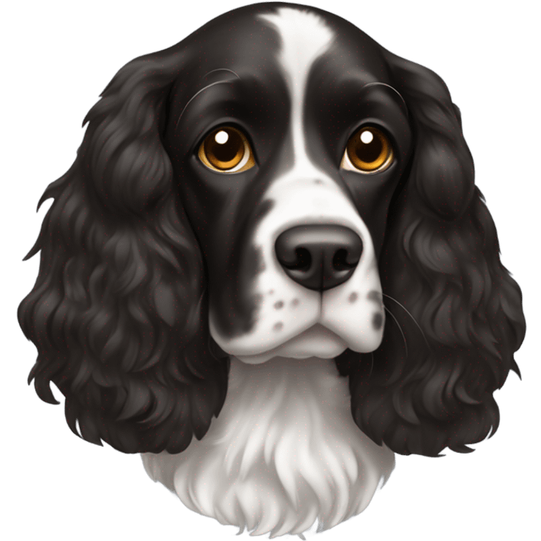 black english cocker spaniel with white neck and brown eyes emoji