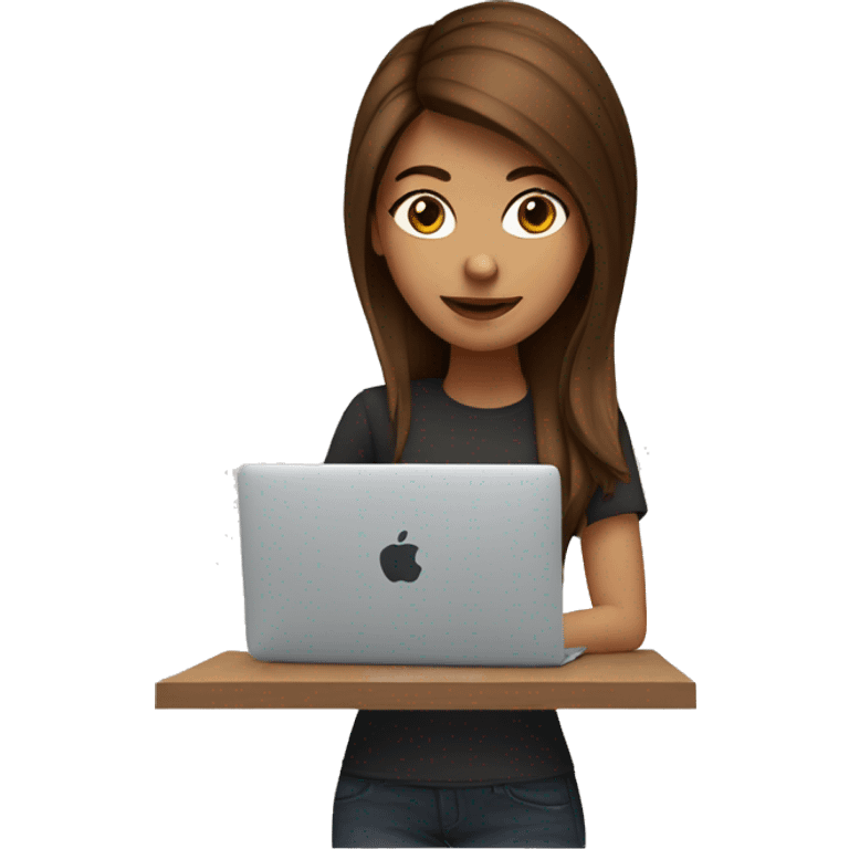 a female graphic designer, with brown hair, working with a macbook, creative tasks emoji