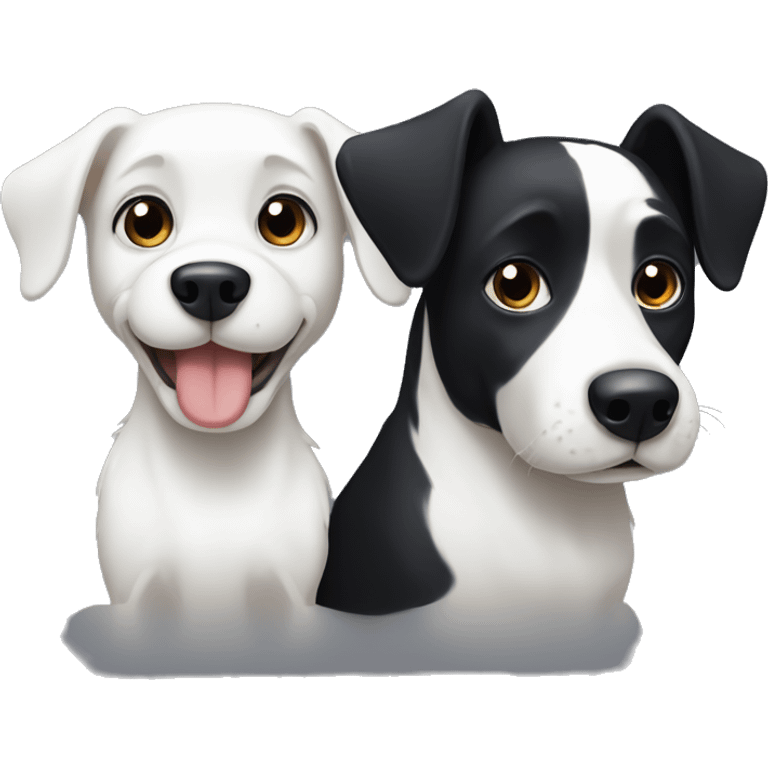 Cute black dog and white dog sitting next to each other facing the screen emoji