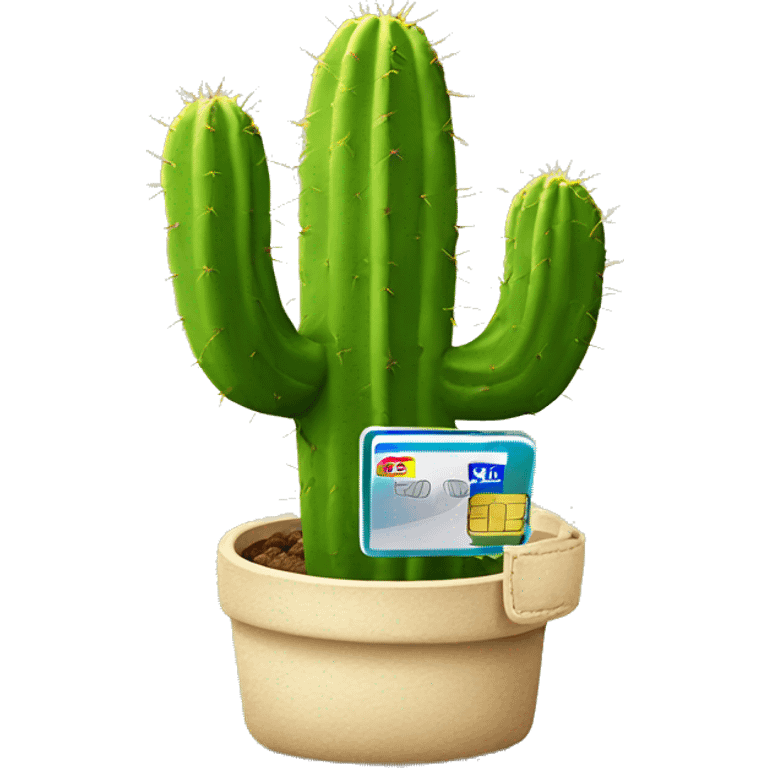 cactus leaving from smartphone holding  sim card emoji