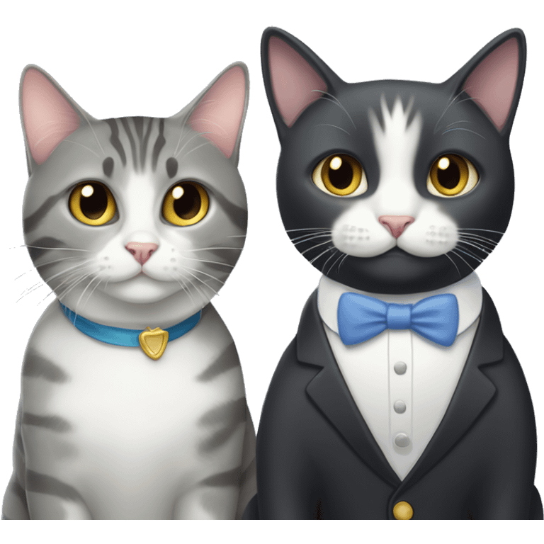 Tuxedo cat and gray tabby cat emoji