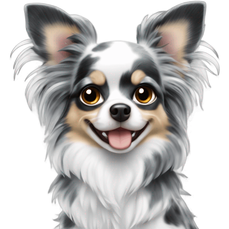 Blue merle chihuahua long hair with spotted face black white  emoji