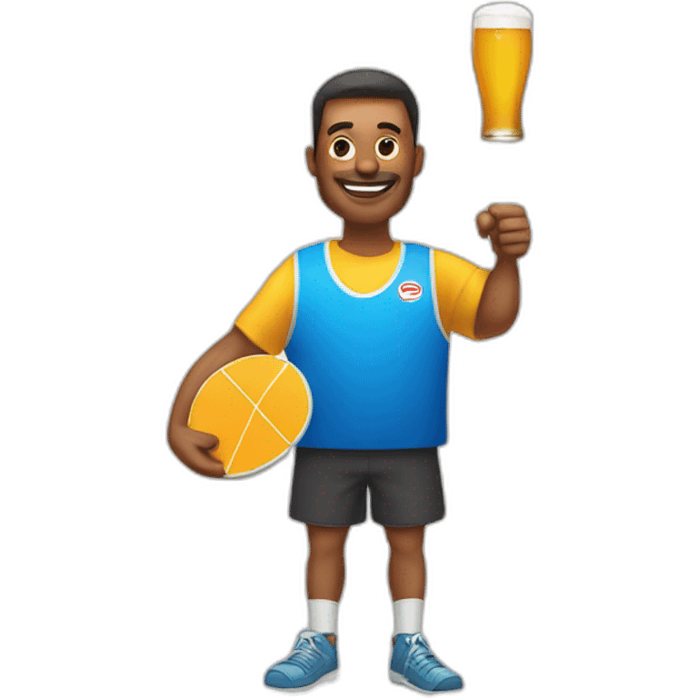 man holding Ping pong paddle and beer bottle emoji