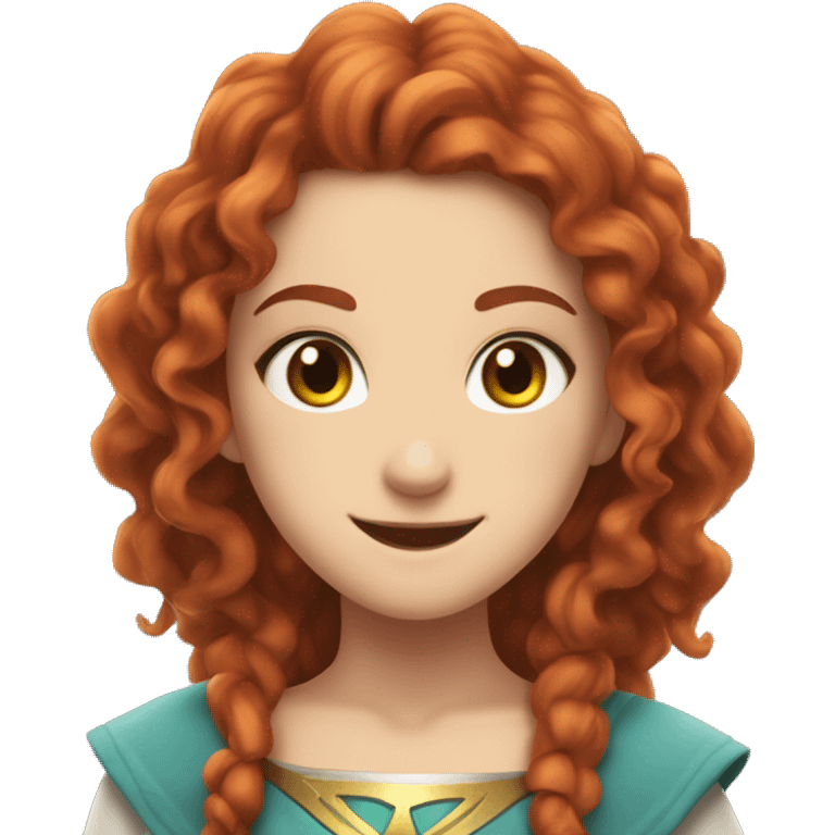 a white girl with long red curly hair and freckles, cosplaying Zelda posing and smiling emoji