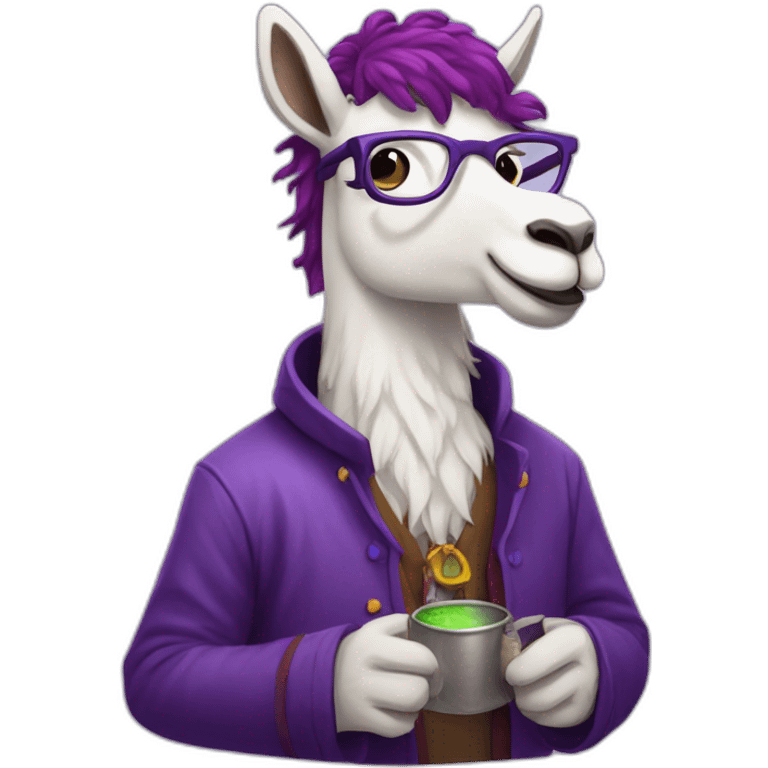 nerdy llama alchemist with wavy purple hair brewing emoji