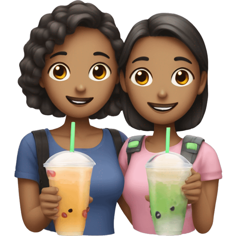 Two girls drinking boba tea emoji